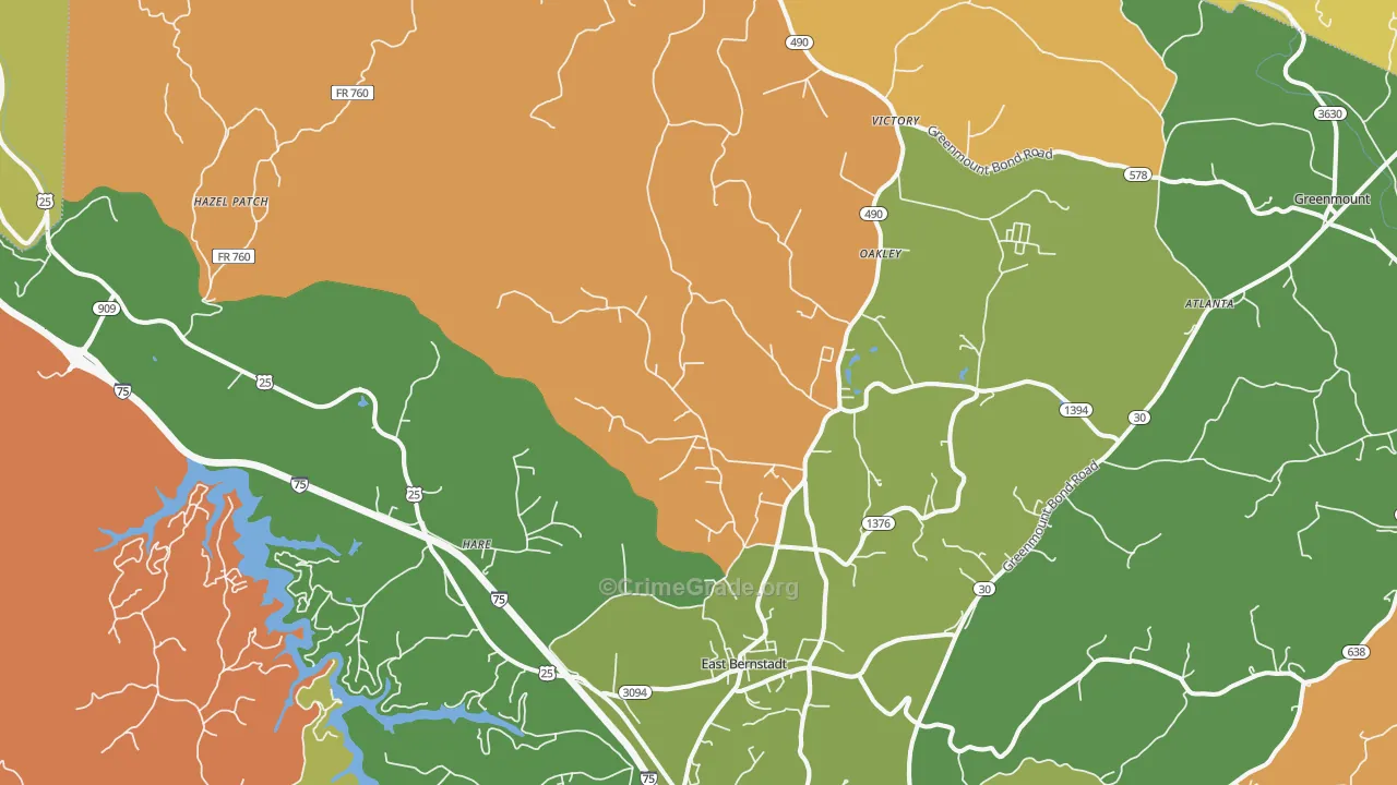 East Bernstadt, KY Map of Theft Rates