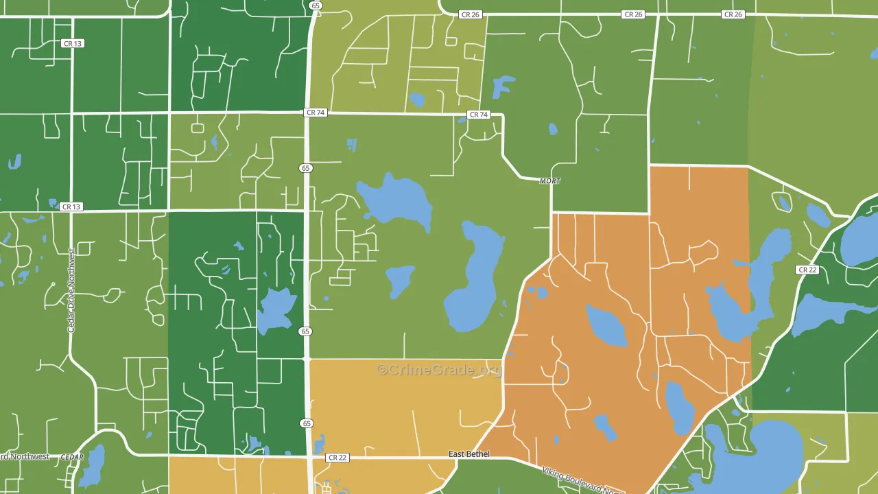 East Bethel, MN Map of Theft Rates