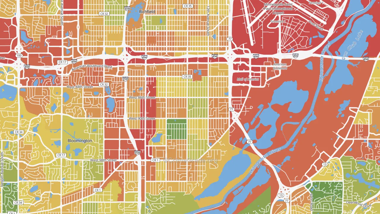 East Bloomington, Bloomington, MN Map of Theft Rates