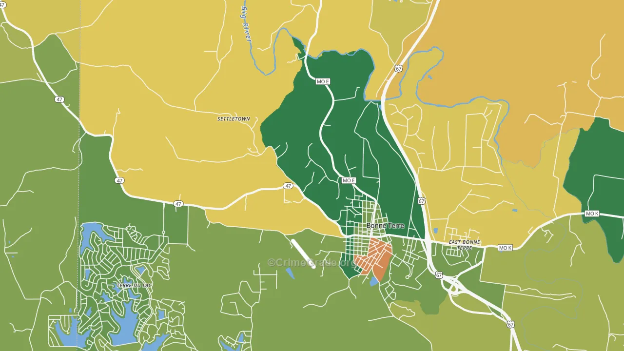 East Bonne Terre, MO Map of Theft Rates