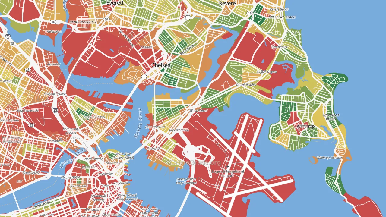 East Boston, Boston, MA Map of Theft Rates