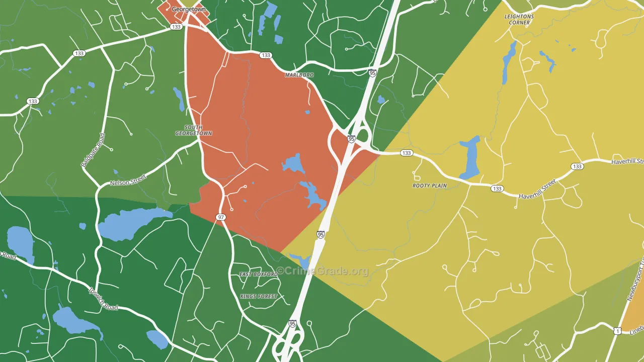 East Boxford, MA Map of Theft Rates