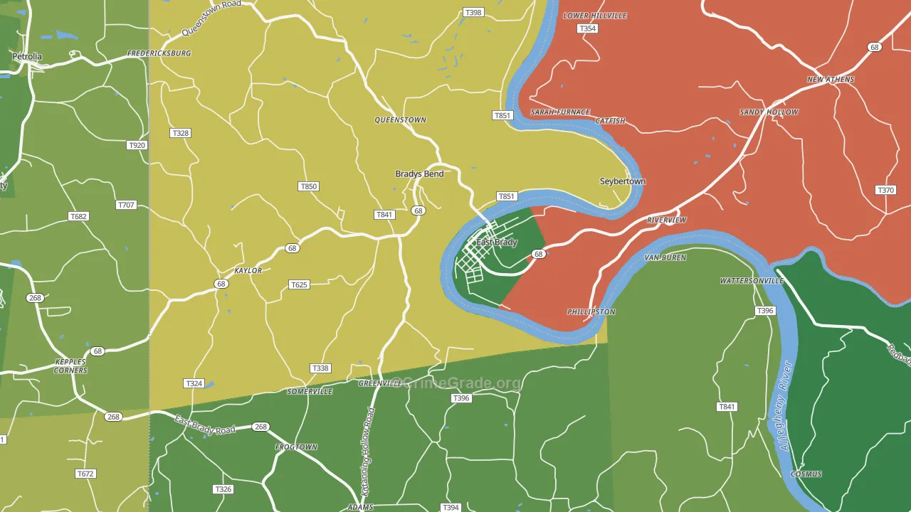 East Brady, PA Map of Theft Rates
