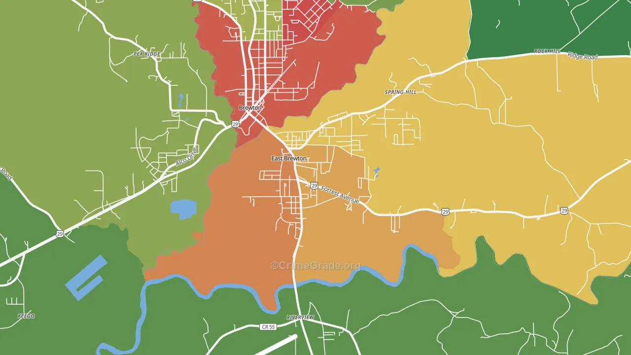 East Brewton, AL Map of Theft Rates