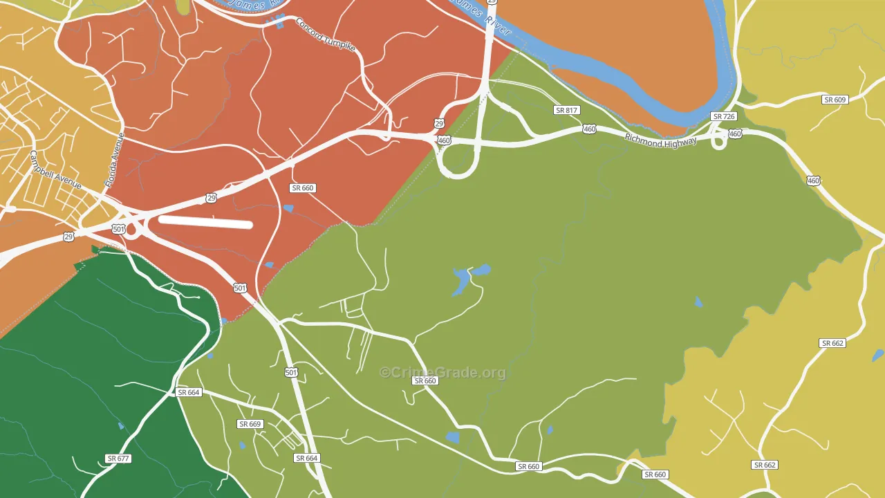 East Brook, VA Map of Theft Rates