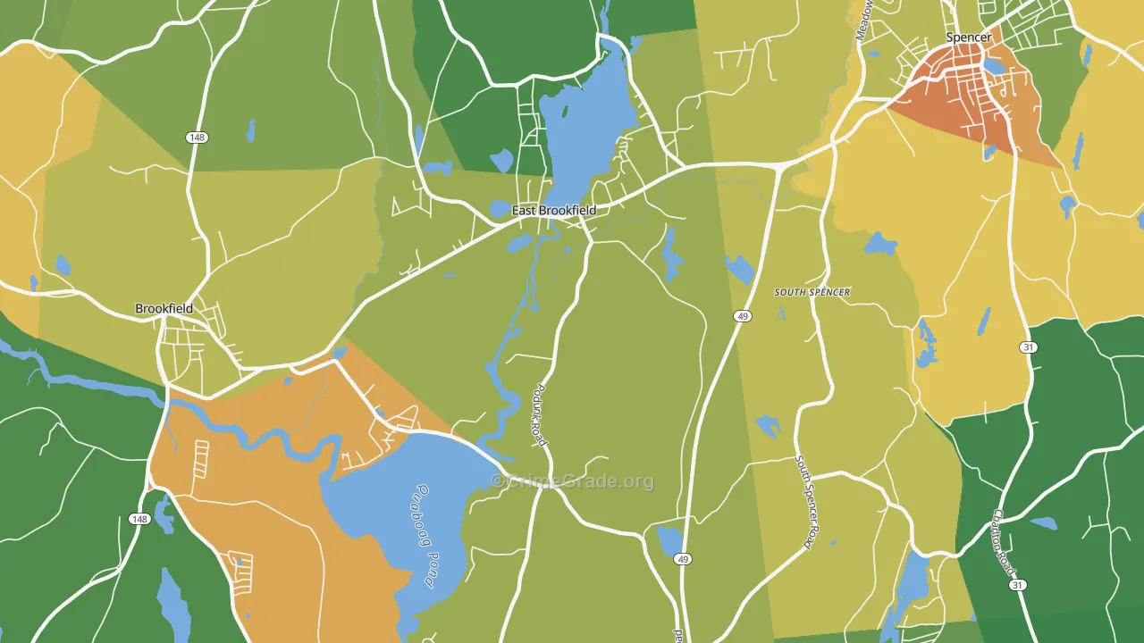 East Brookfield, MA Map of Theft Rates