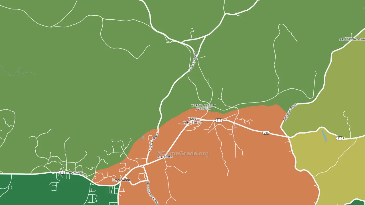East Brookwood, AL Map of Theft Rates