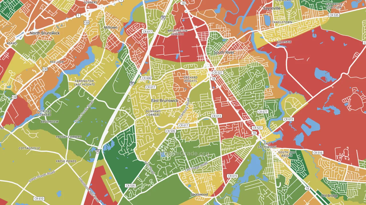 East Brunswick, NJ Map of Theft Rates