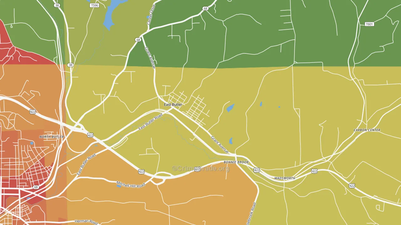 East Butler, PA Map of Theft Rates