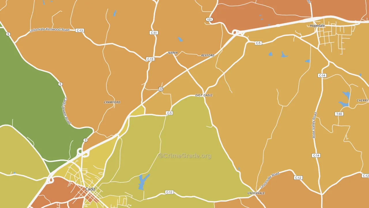 East Cadiz, OH Map of Theft Rates