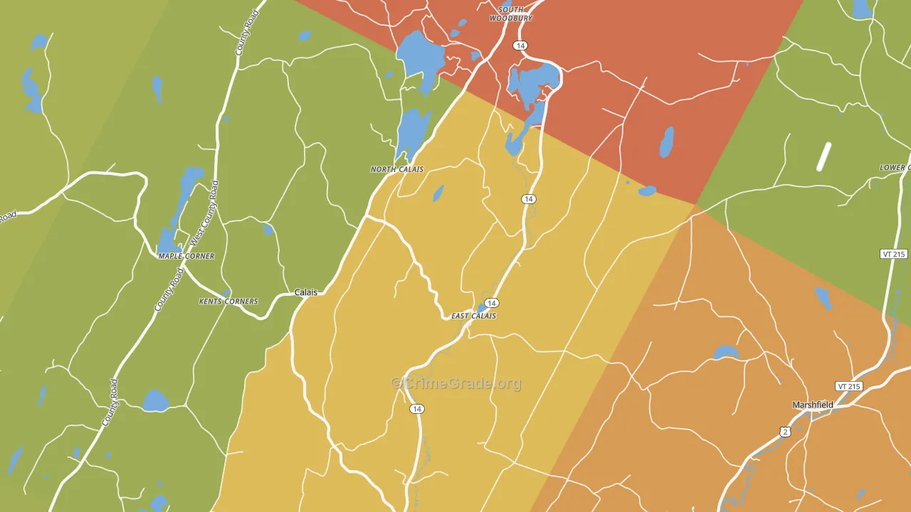 East Calais, VT Map of Theft Rates