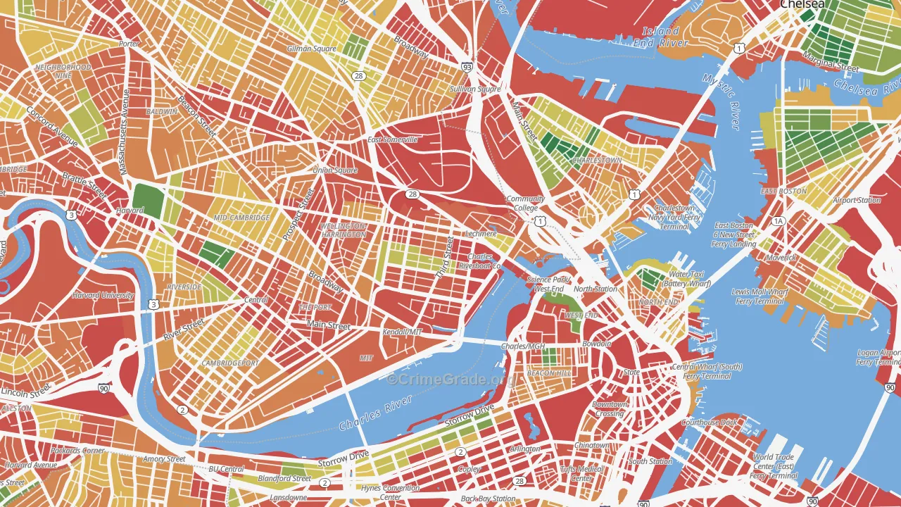 East Cambridge, Cambridge, MA Map of Theft Rates