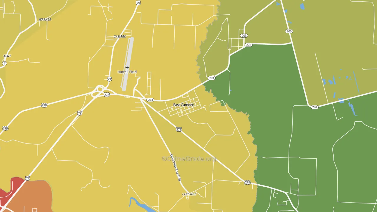 East Camden, AR Map of Theft Rates
