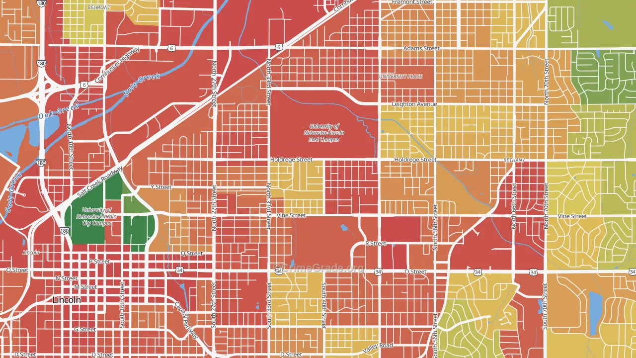 East Campus, Lincoln, NE Map of Theft Rates