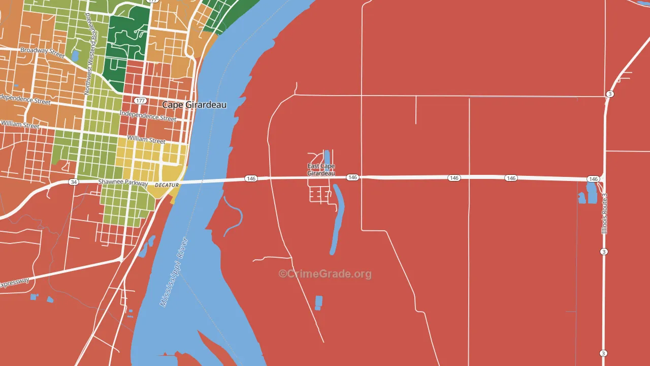 East Cape Girardeau, IL Map of Theft Rates
