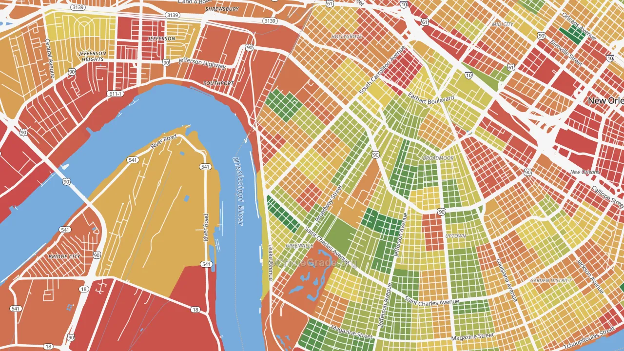 East Carollton, New Orleans, LA Map of Theft Rates