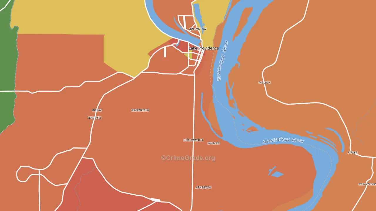 East Carroll Parish, LA Map of Theft Rates