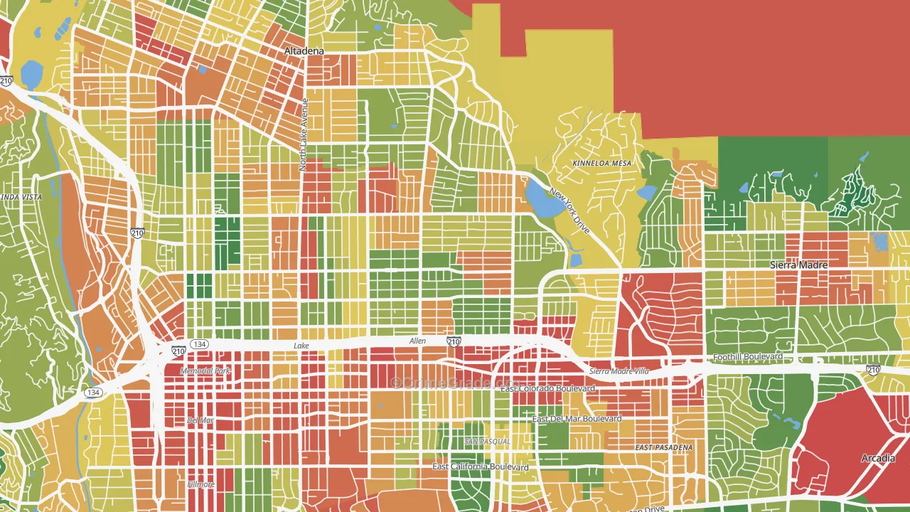 East Central, Pasadena, CA Map of Theft Rates