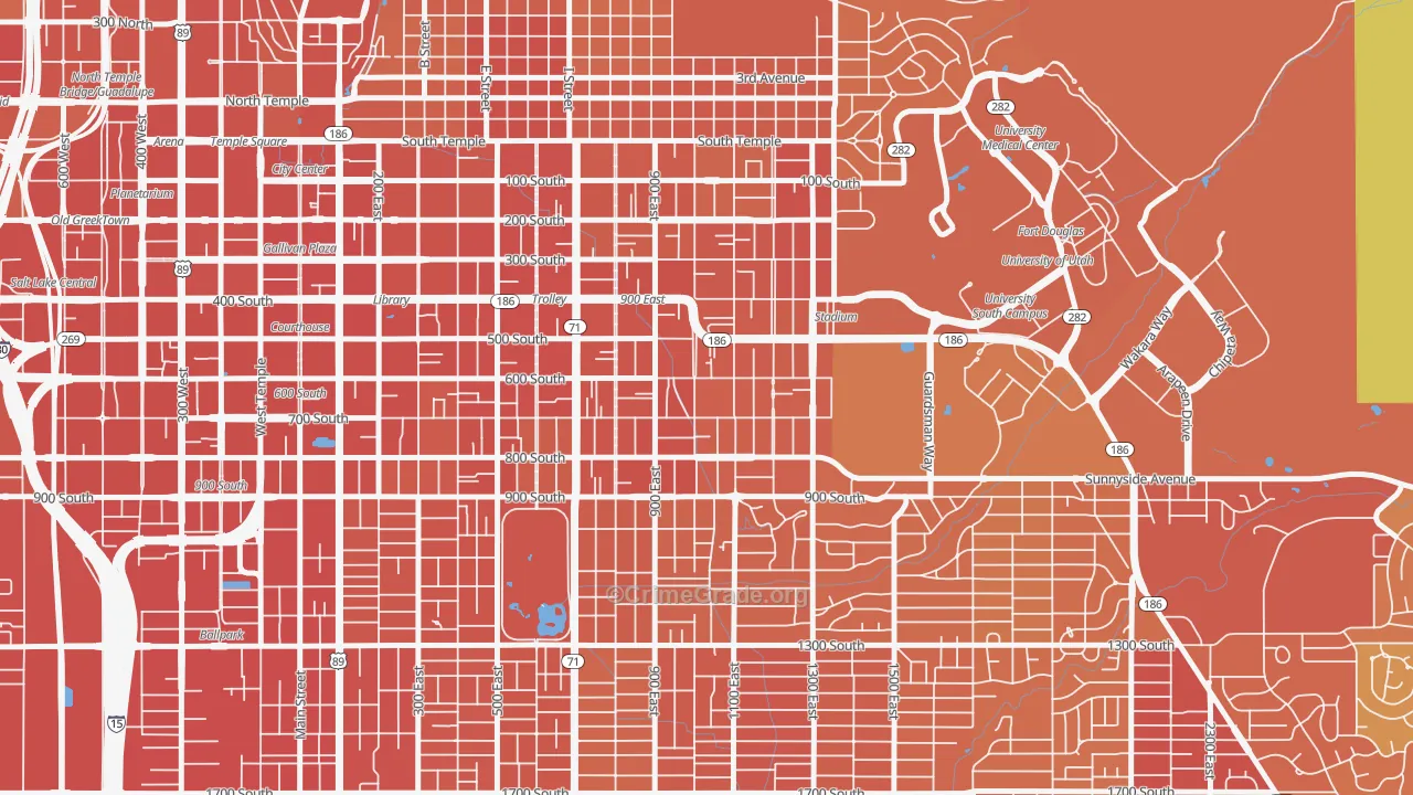 East Central, Salt Lake City, UT Map of Theft Rates