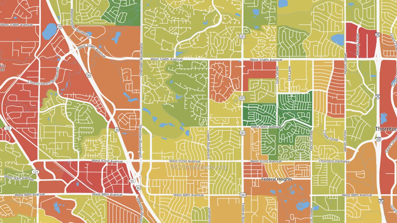 East Central Westminster, Westminster, CO Map of Theft Rates