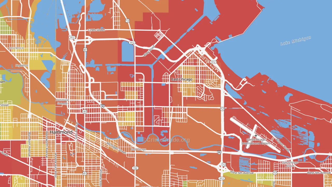 East Chicago, IN Map of Theft Rates