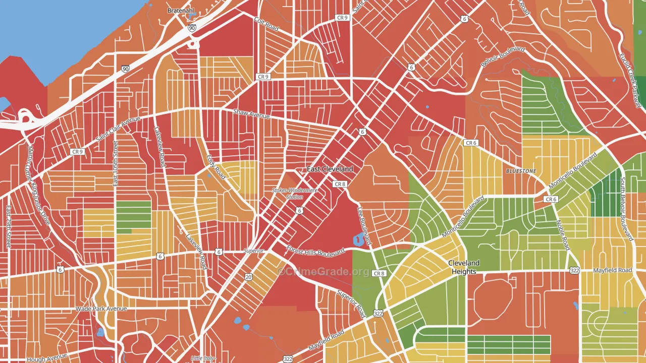 East Cleveland, OH Map of Theft Rates