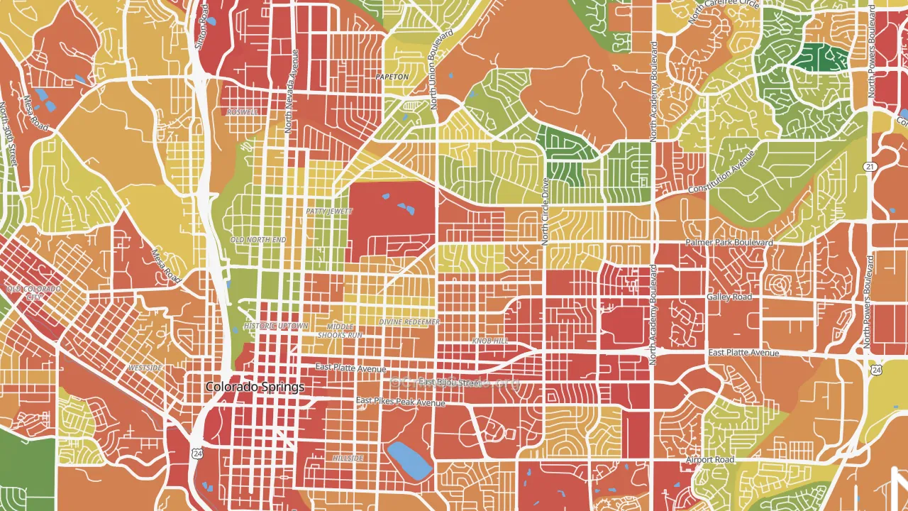 East Colorado Springs, Colorado Springs, CO Map of Theft Rates