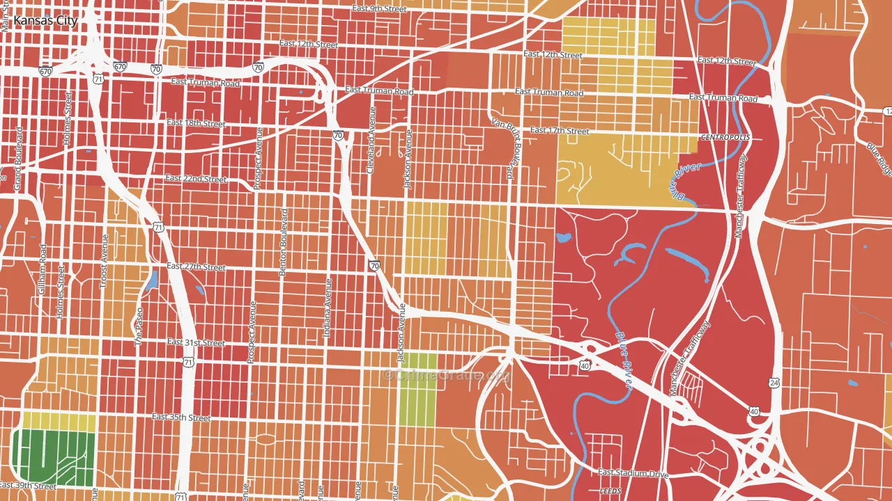East Community Team South, Kansas City, MO Map of Theft Rates