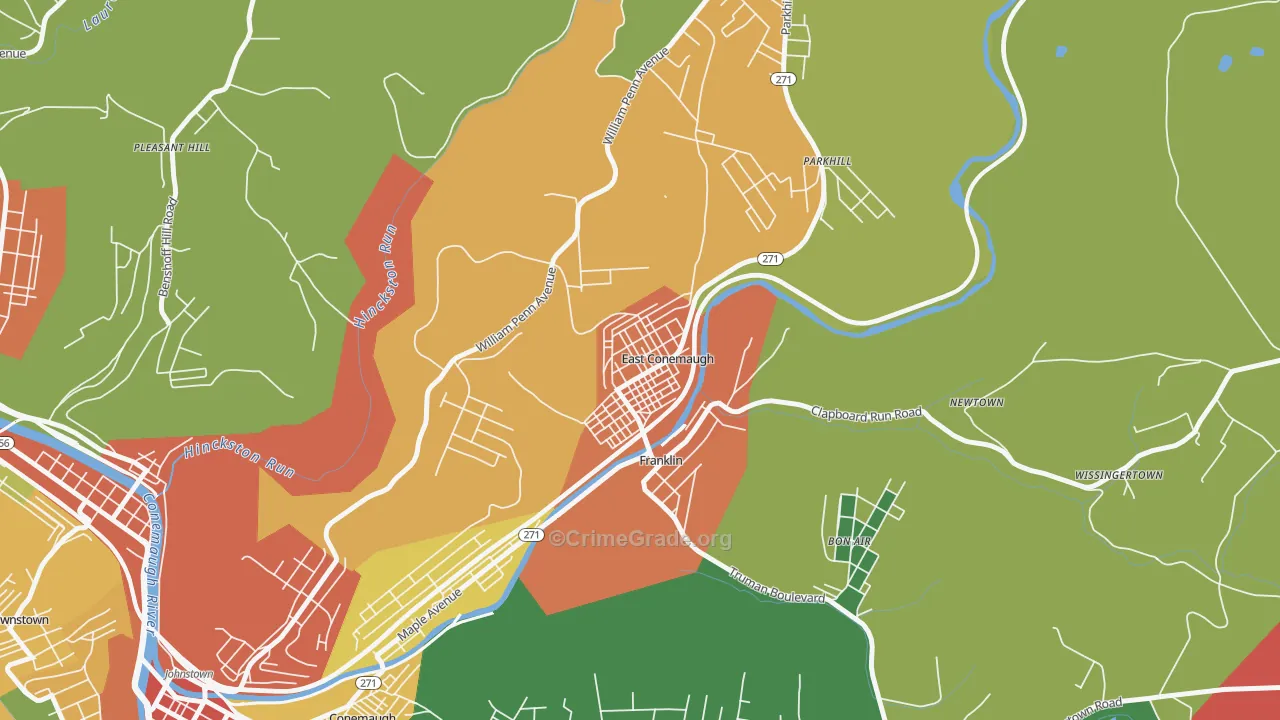 East Conemaugh, PA Map of Theft Rates