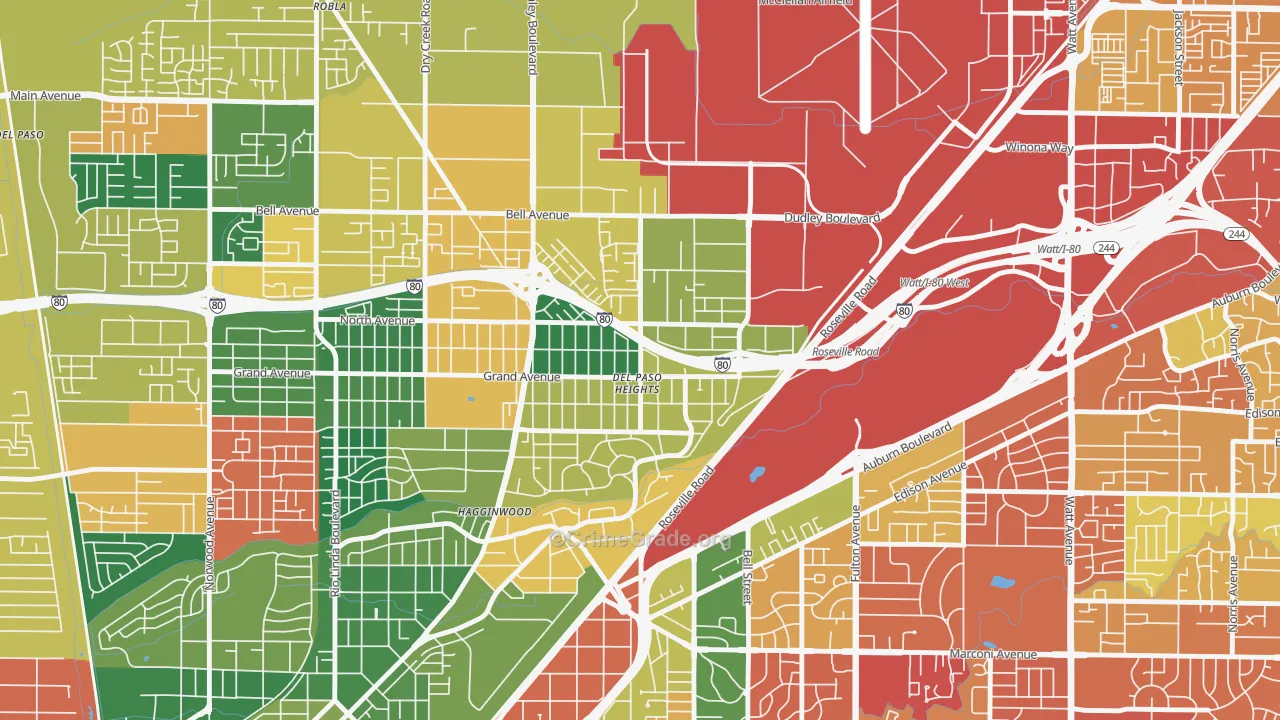 East del Paso Heights, Sacramento, CA Map of Theft Rates