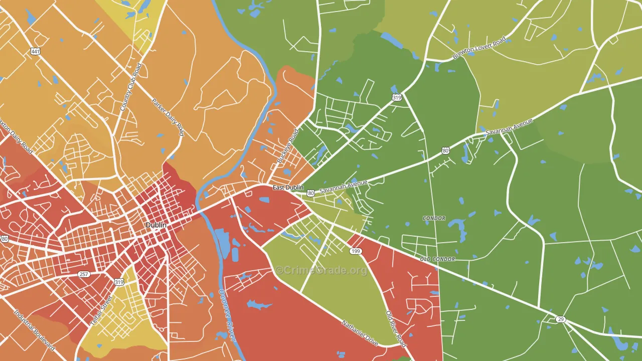 East Dublin, GA Map of Theft Rates