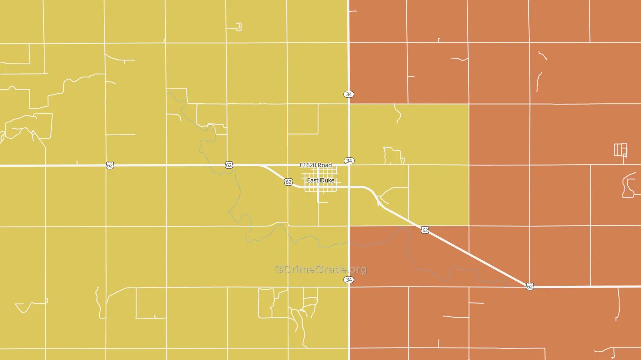 East Duke, OK Map of Theft Rates