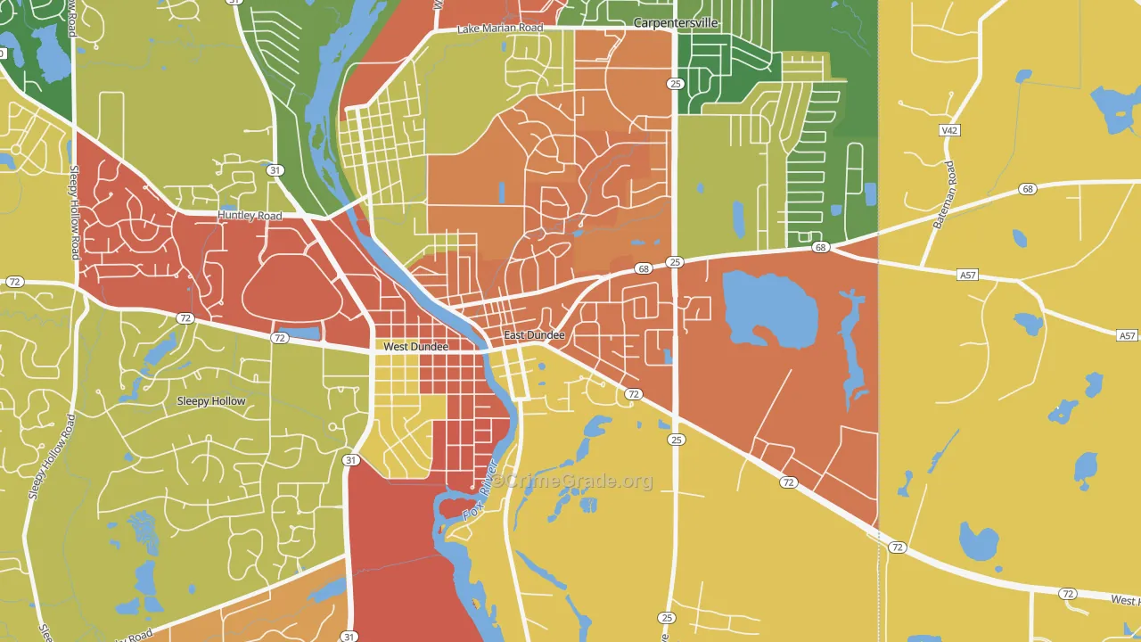 East Dundee, IL Map of Theft Rates