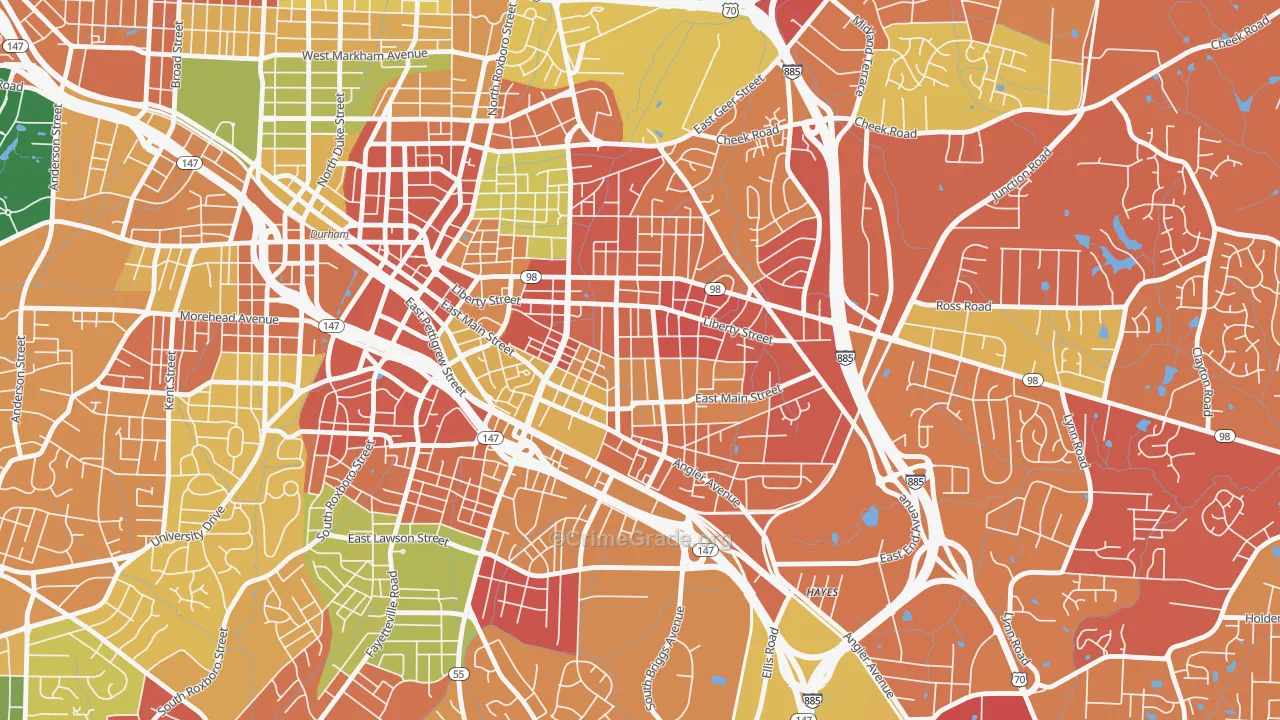 East Durham, Durham, NC Map of Theft Rates