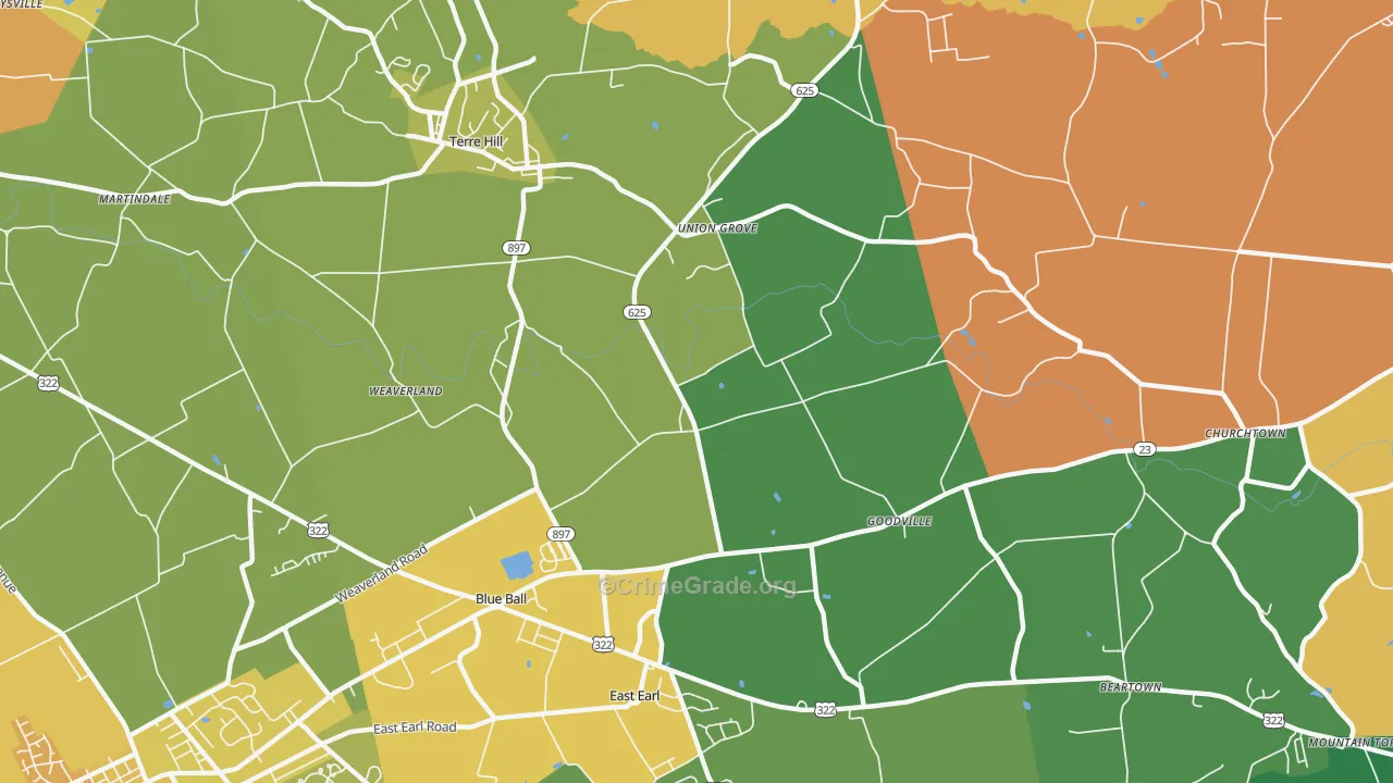East Earl, PA Map of Theft Rates