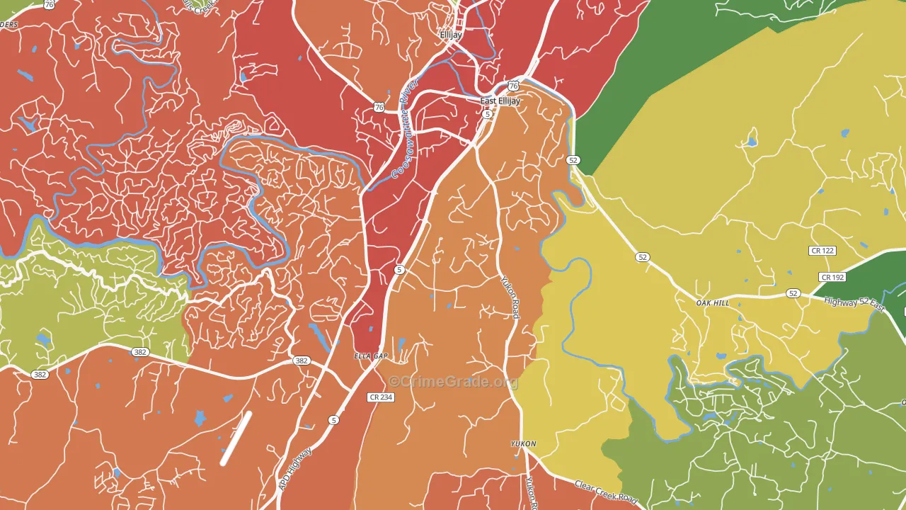 East Ellijay, GA Map of Theft Rates