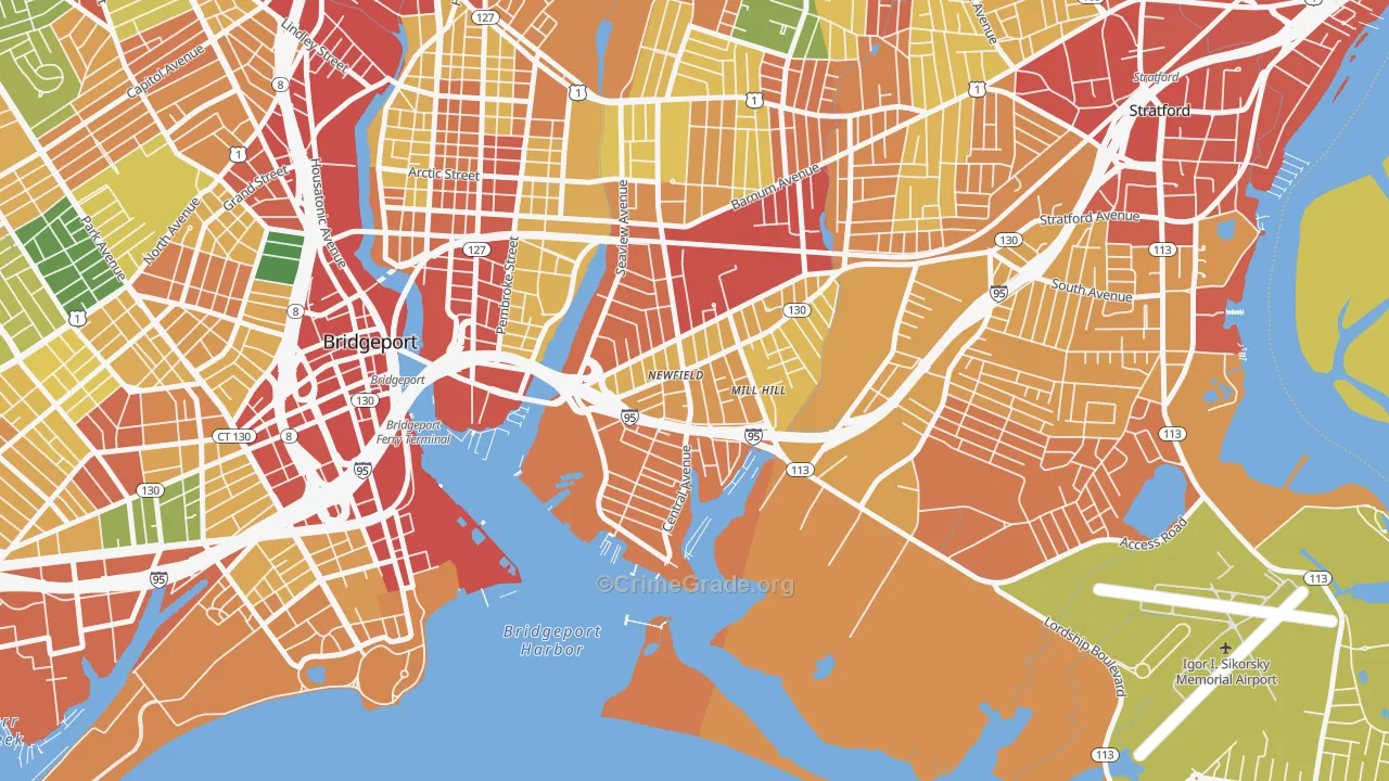 East End, Bridgeport, CT Map of Theft Rates