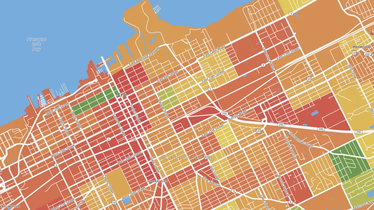 East Erie, Erie, PA Map of Theft Rates