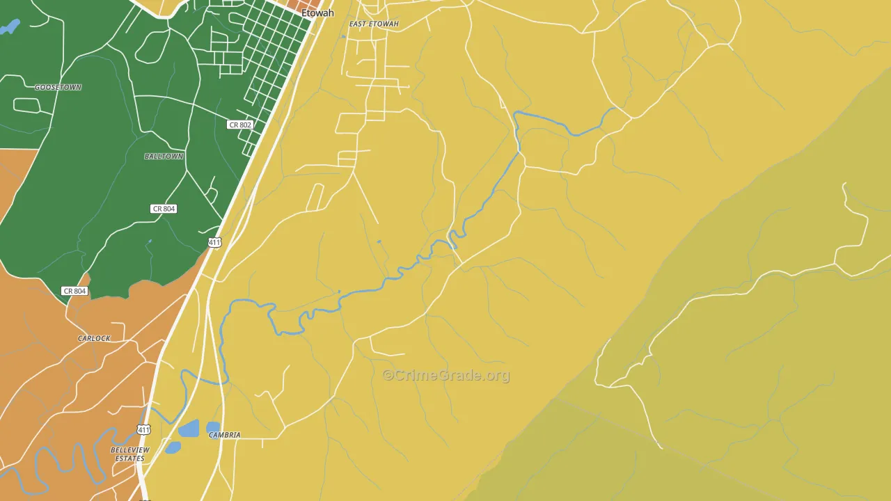 East Etowah, TN Map of Theft Rates