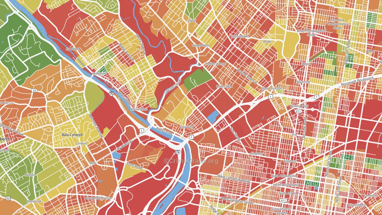 East Falls, Philadelphia, PA Map of Theft Rates