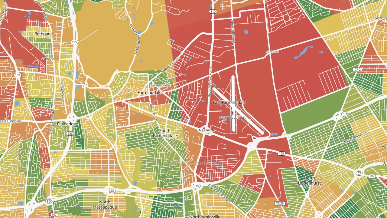 East Farmingdale, NY Map of Theft Rates