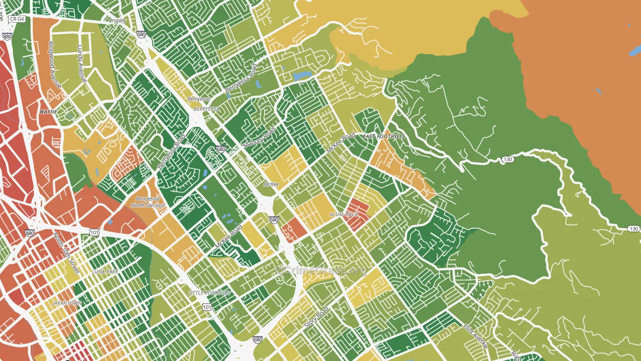 East Foothills, San Jose, CA Map of Theft Rates