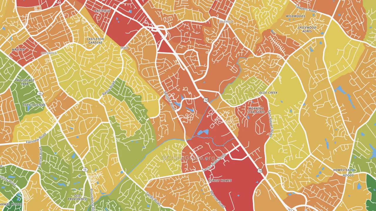 East Forest, Charlotte, NC Map of Theft Rates