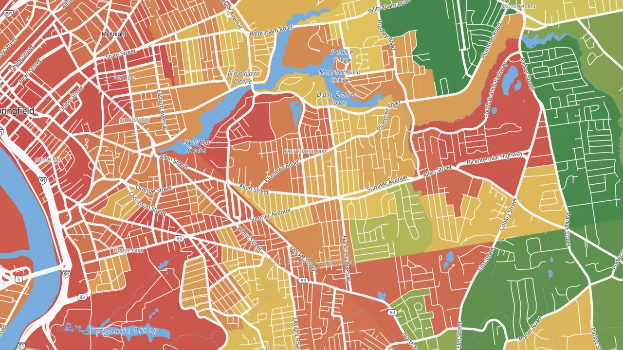 East Forest Park, Springfield, MA Map of Theft Rates