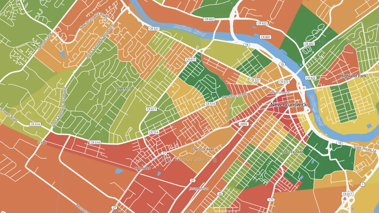 East Franklin, NJ Map of Theft Rates