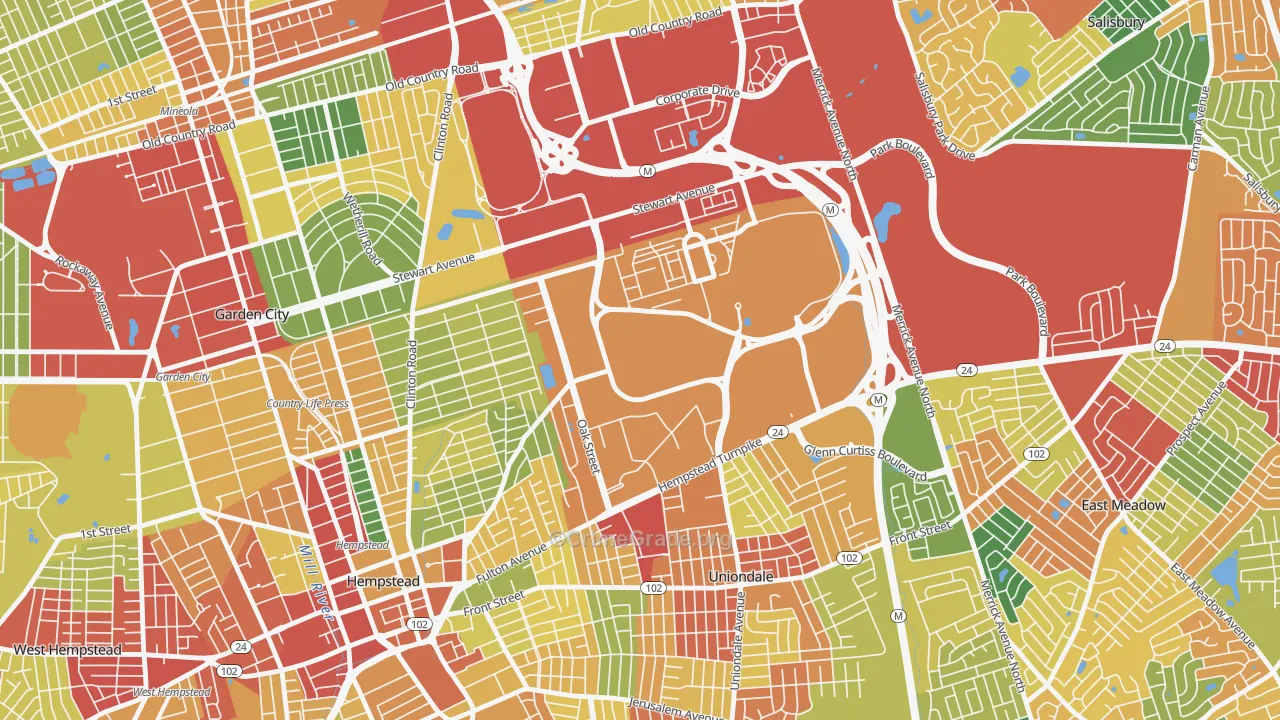 East Garden City, NY Map of Theft Rates