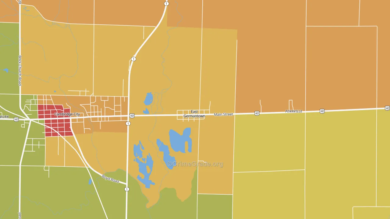 East Germantown, IN Map of Theft Rates