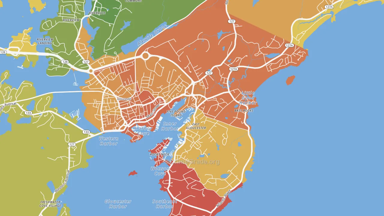East Gloucester, Gloucester, MA Map of Theft Rates