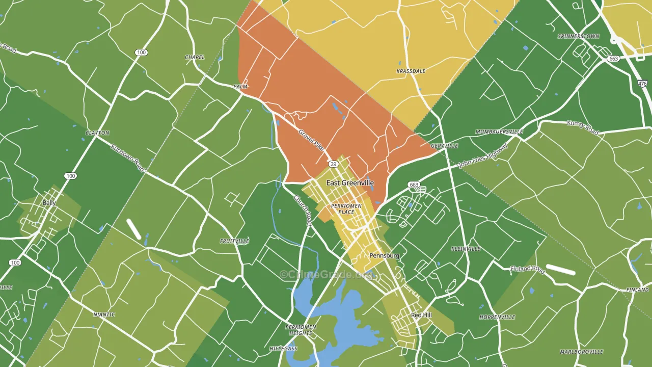 East Greenville, PA Map of Theft Rates