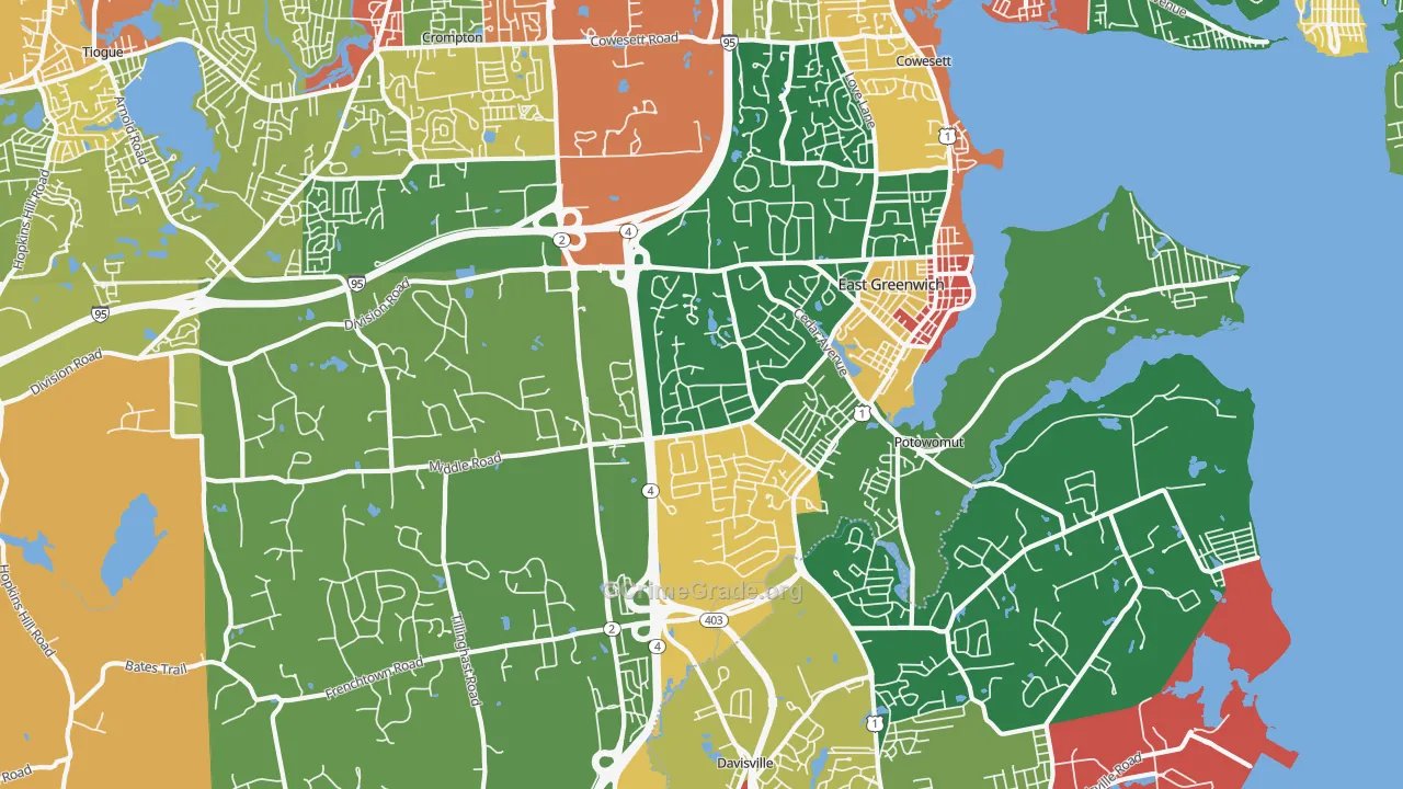 East Greenwich, RI Map of Theft Rates